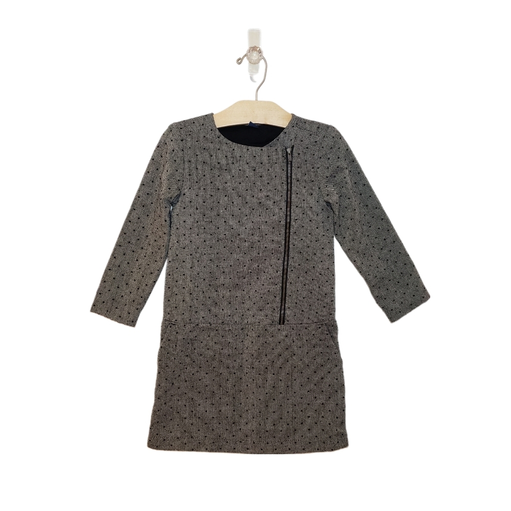 Gap Size 5 Girls Grey Dot Zip Long Sleeve Shift Dress